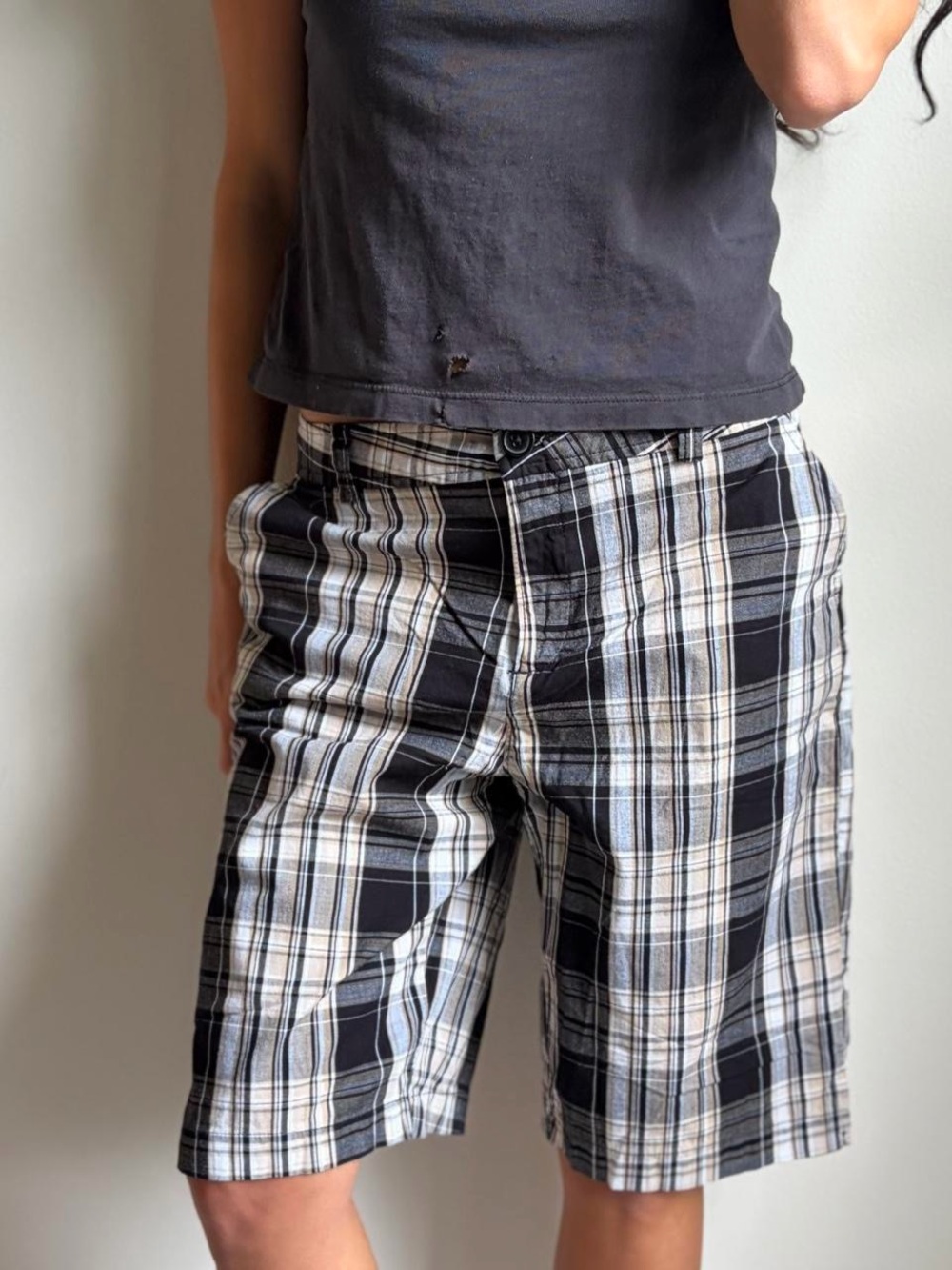 White Stag Black and White Plaid Shorts Size 6